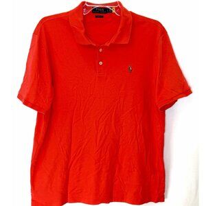 Polo Ralph Lauren Red Short Sleeve Polo Shirt Blue Pony Men's Large Performance